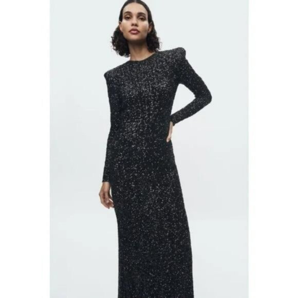 ZARA SHOULDER PAD SEQUIN DRESS - Picture 8 of 10